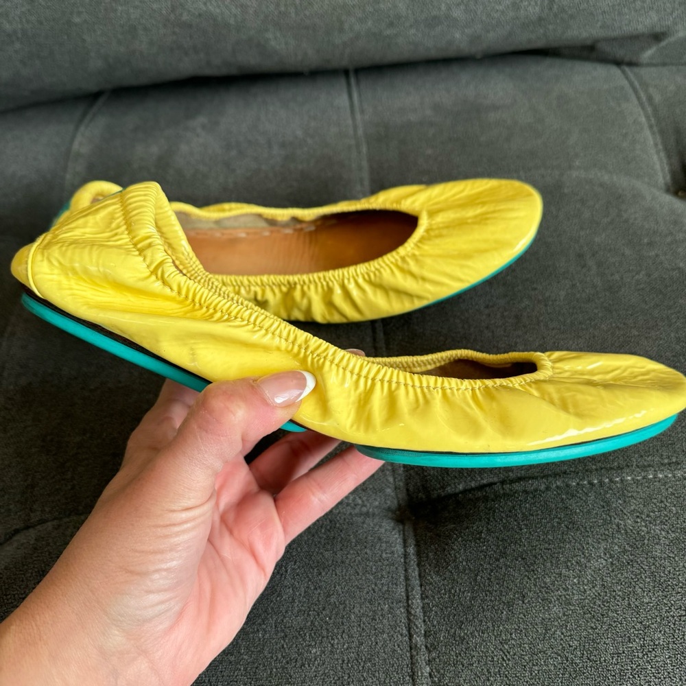 Tieks Yellow Flats with Green Soles - Picture 11 of 14